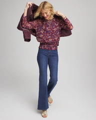 Chico's Women | Paisley Textured Banded-Hem Top DEEP CHIANTI