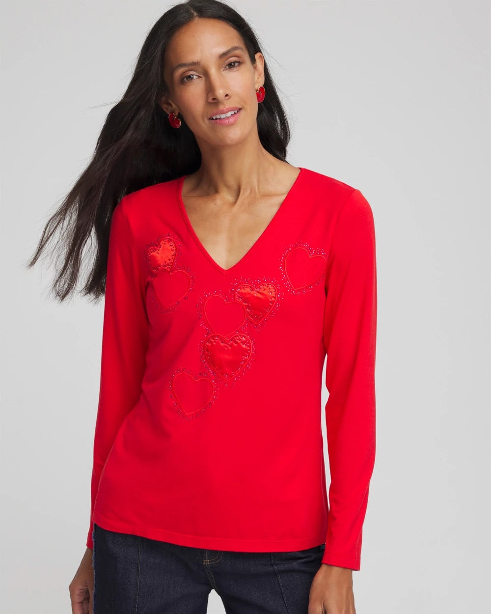Chico's Women | Embellished Heart V-Neck Tee LOVE LETTER RED