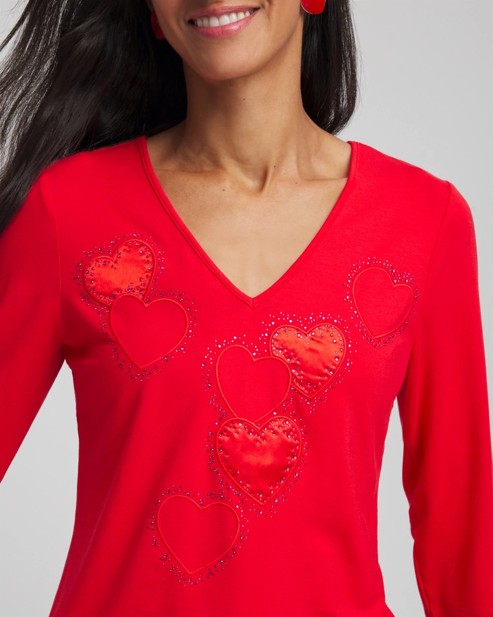 Chico's Women | Embellished Heart V-Neck Tee LOVE LETTER RED