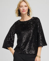 Chico's Women | Sparkling Sequin Party Tee BLACK