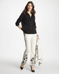 Chico's Women | Collared Rib Mix Henley BLACK