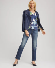 Chico's Women | Printed 3/4 Sleeve Perfect Tee PASSPORT BLUE