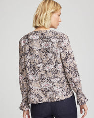 Chico's Women | Bloom Crinkle Bodre Top GRAPHITE GRAY