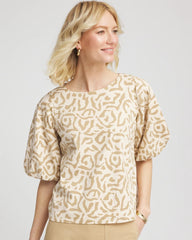 Chico's Women | Animal Print Bubble Sleeve Top GLISTENING SAND