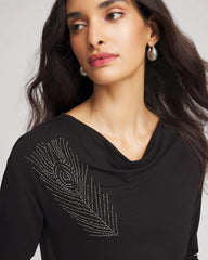 Chico's Women | Embellished Cowlneck Dolman Tee BLACK