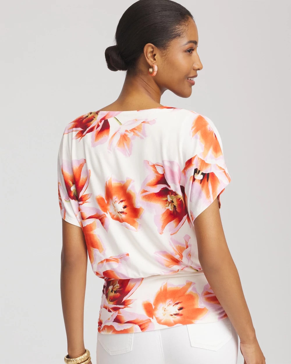 Touch of Cool™ Tropical Ruched Banded Hem Top