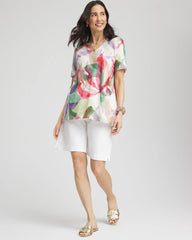 Chico's Women | Floral Short Sleeve Forward-Seam Tee ALABASTER