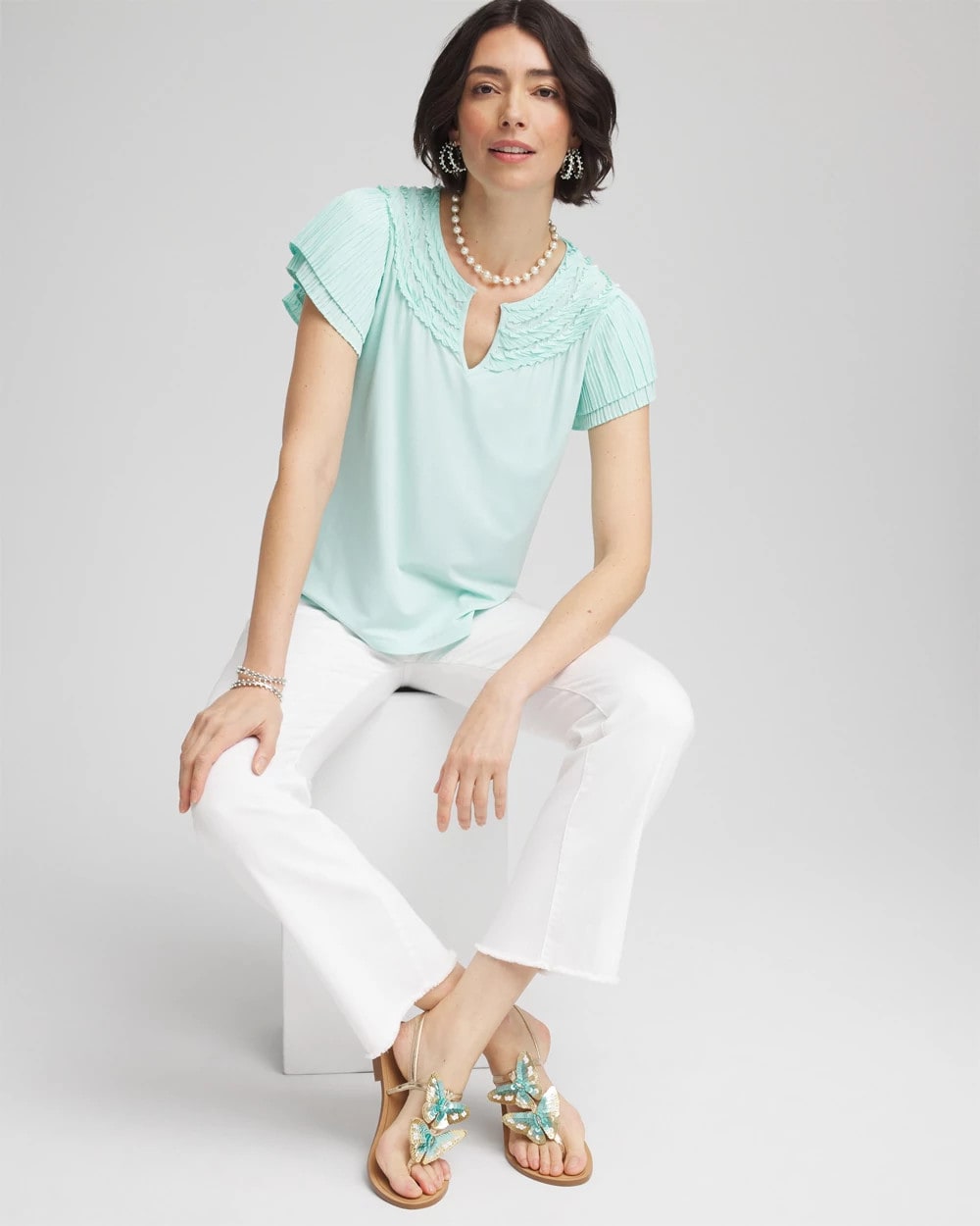 Touch of Cool™ Layered Pleated Flutter Tee