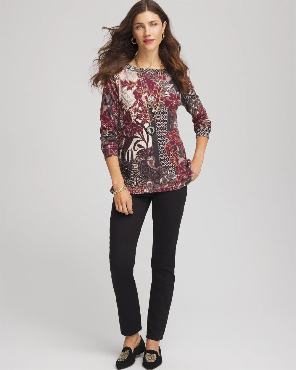 Chico's Women | Printed Pima Cotton Bateau-Neck Tee ROCKY MOUNTAIN