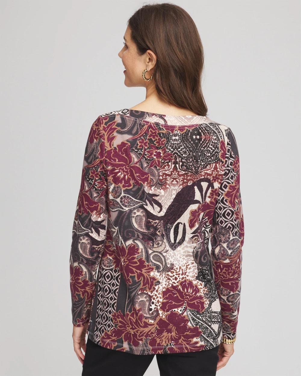 Chico's Women | Printed Pima Cotton Bateau-Neck Tee ROCKY MOUNTAIN