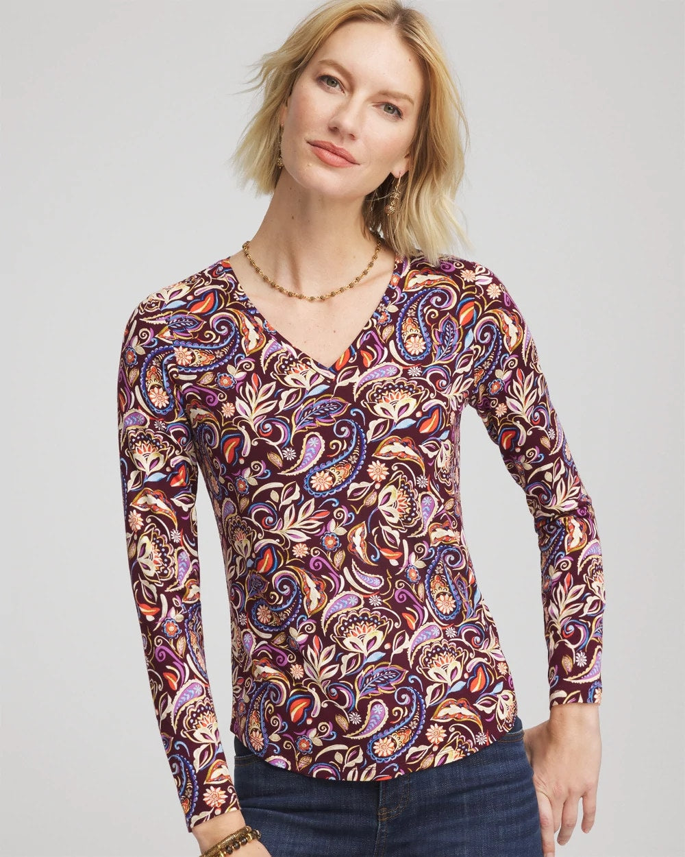 Paisley Touch of Cool™ V-Neck Layering Tee