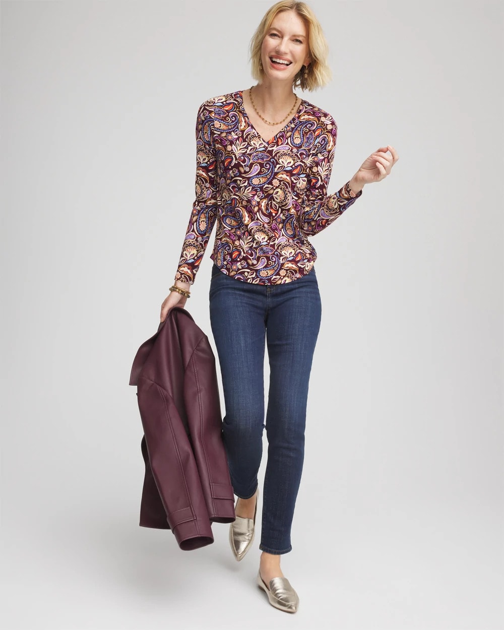 Paisley Touch of Cool™ V-Neck Layering Tee