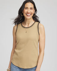 Chico's Women | Contrast-Trim Ribbed Cotton Tank Top CAFE AROMA