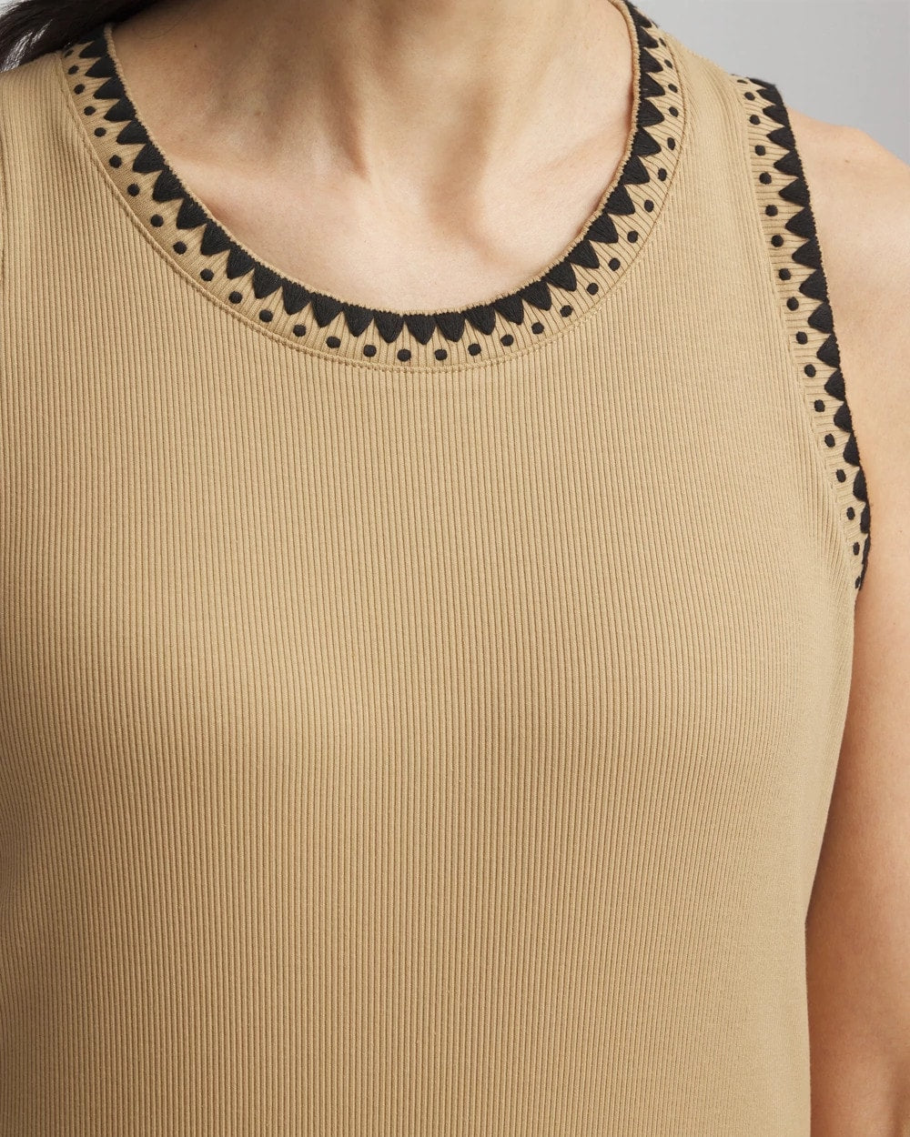 Chico's Women | Contrast-Trim Ribbed Cotton Tank Top CAFE AROMA