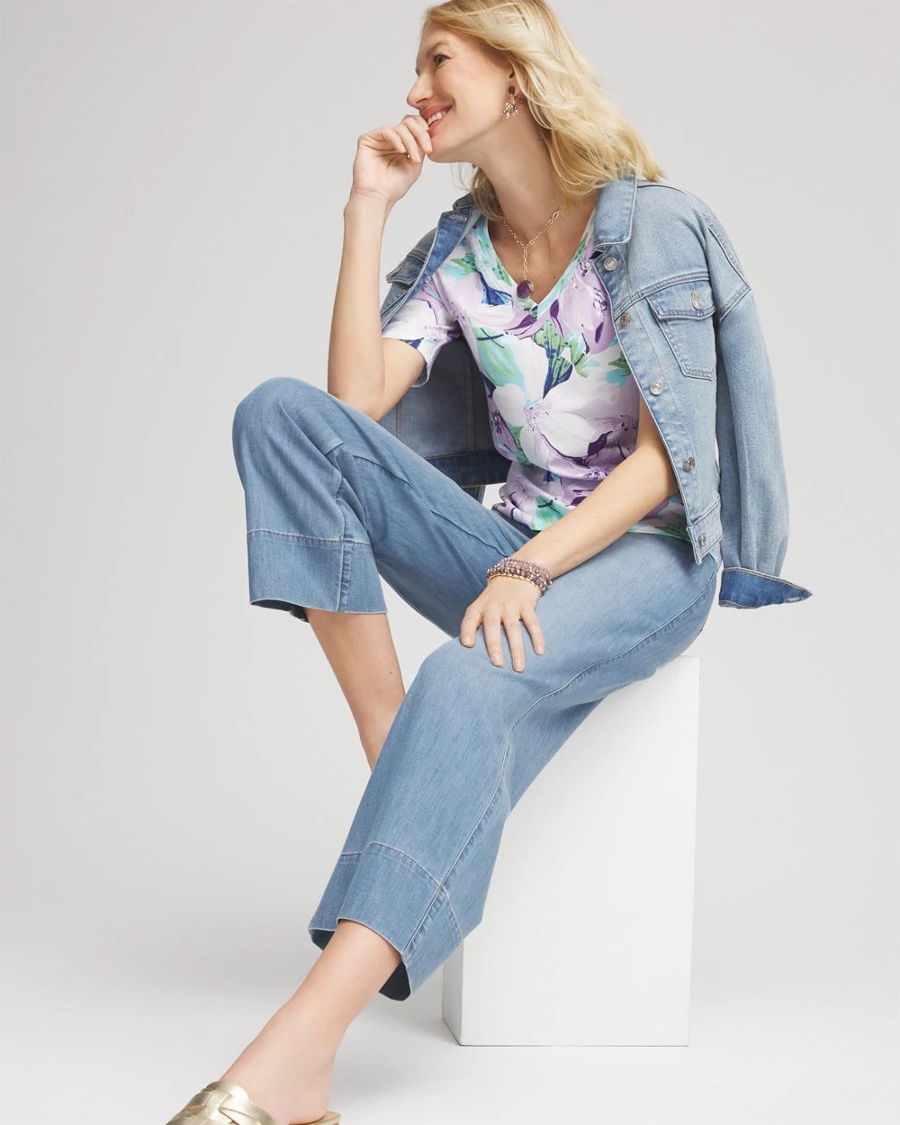 Chico's Women | Lily Print V-Neck Perfect Tee ALABASTER