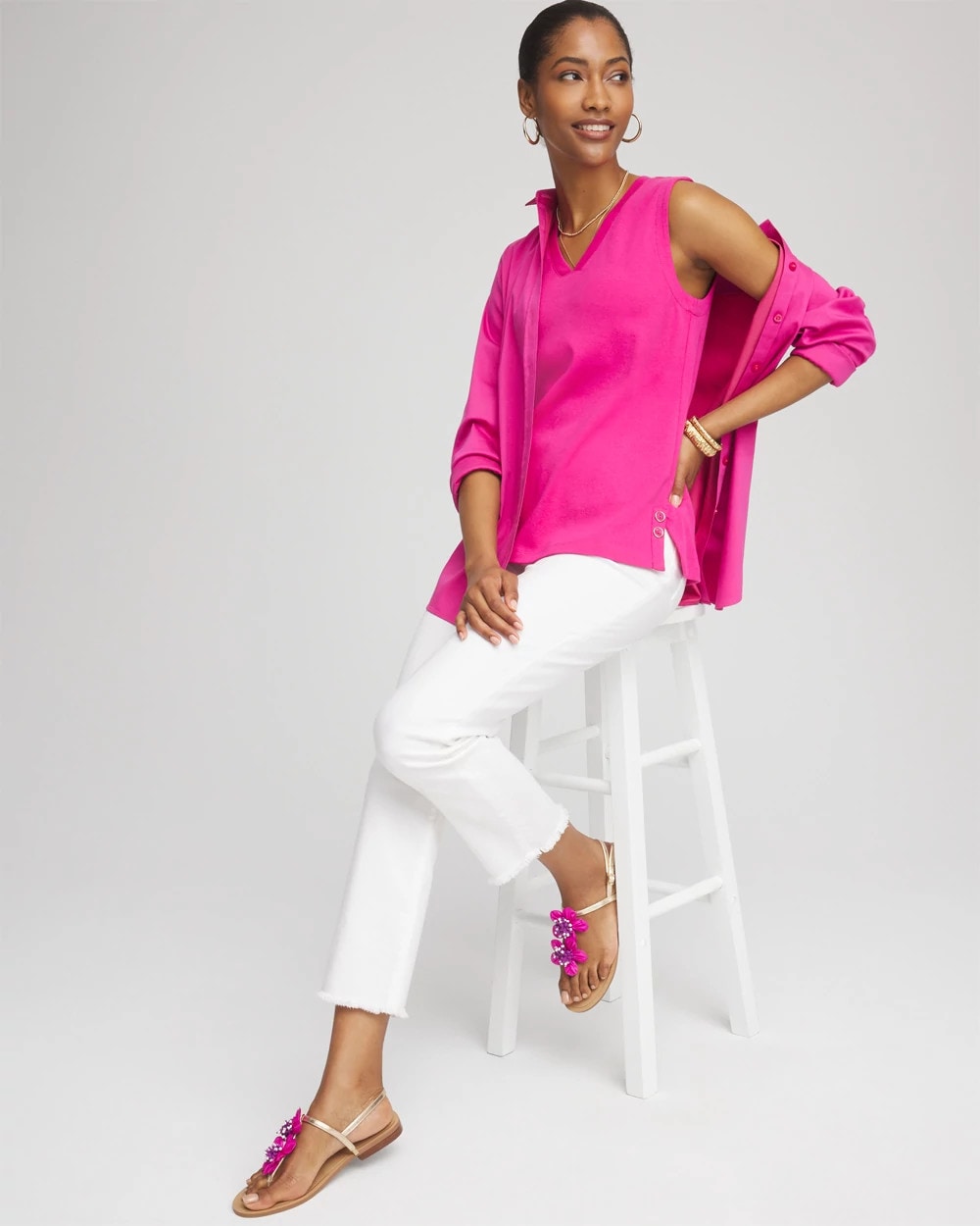 Chico's Women | Sleeveless V-Neck Button Tank CRUSHED BERRIES