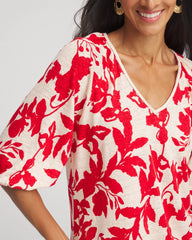 Chico's Women | Floral Braided Linen Top RED GLOW