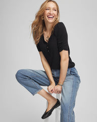 Chico's Women | Slub Split Neck Henley Tee BLACK