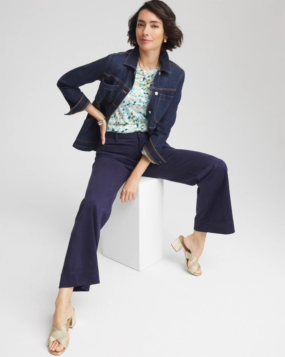 Chico's Women | Printed Touch of Cool™ Layering Tee BLUE MENTHE