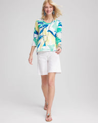 Chico's Women | Ocean Print Slub Scoop-Neck Tee ALABASTER