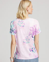 Chico's Women | Floral Sweater-Trim Linen Tee GENTLE LAVENDER