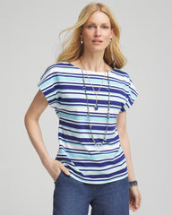 Chico's Women | Stripe Modern Cap Sleeve Tee PARADISO BLUE