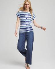 Chico's Women | Stripe Modern Cap Sleeve Tee PARADISO BLUE