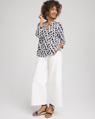 Chico's Women | Printed Cotton Slub Henley Shirt BLACK
