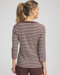 Chico's Women | Zenergy® Ribbed Striped Henley Tee ESPRESSO