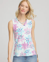 Chico's Women | Floral Sleeveless V-Neck Tank PARADISO BLUE