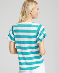 Chico's Women | Linen Metallic Striped Flutter-Sleeve Tee SEASPRAY