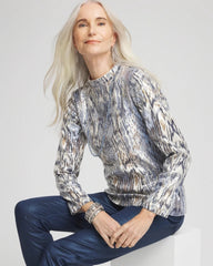 Chico's Women | Sequin Reptile Funnel Neck tee CLASSIC NAVY