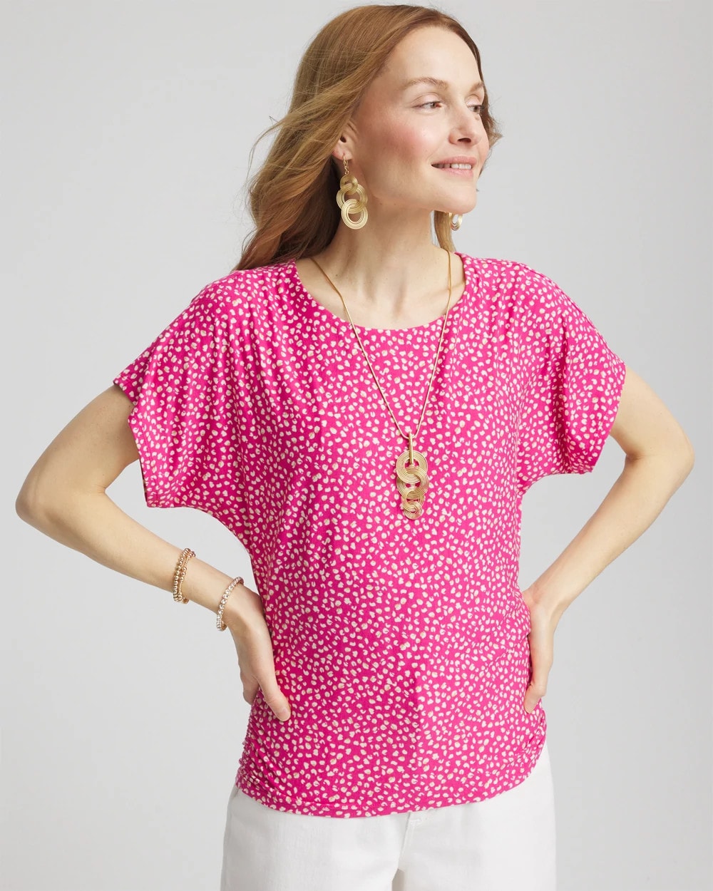 Touch of Cool™ Cheetah Ruched Banded Hem Top