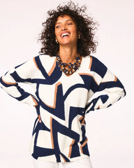 Chico's Women | Geo Intarsia V-Neck Tunic PASSPORT BLUE