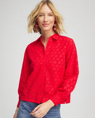 Chico's Women | Heart Eyelet Button Down Shirt LOVE LETTER RED