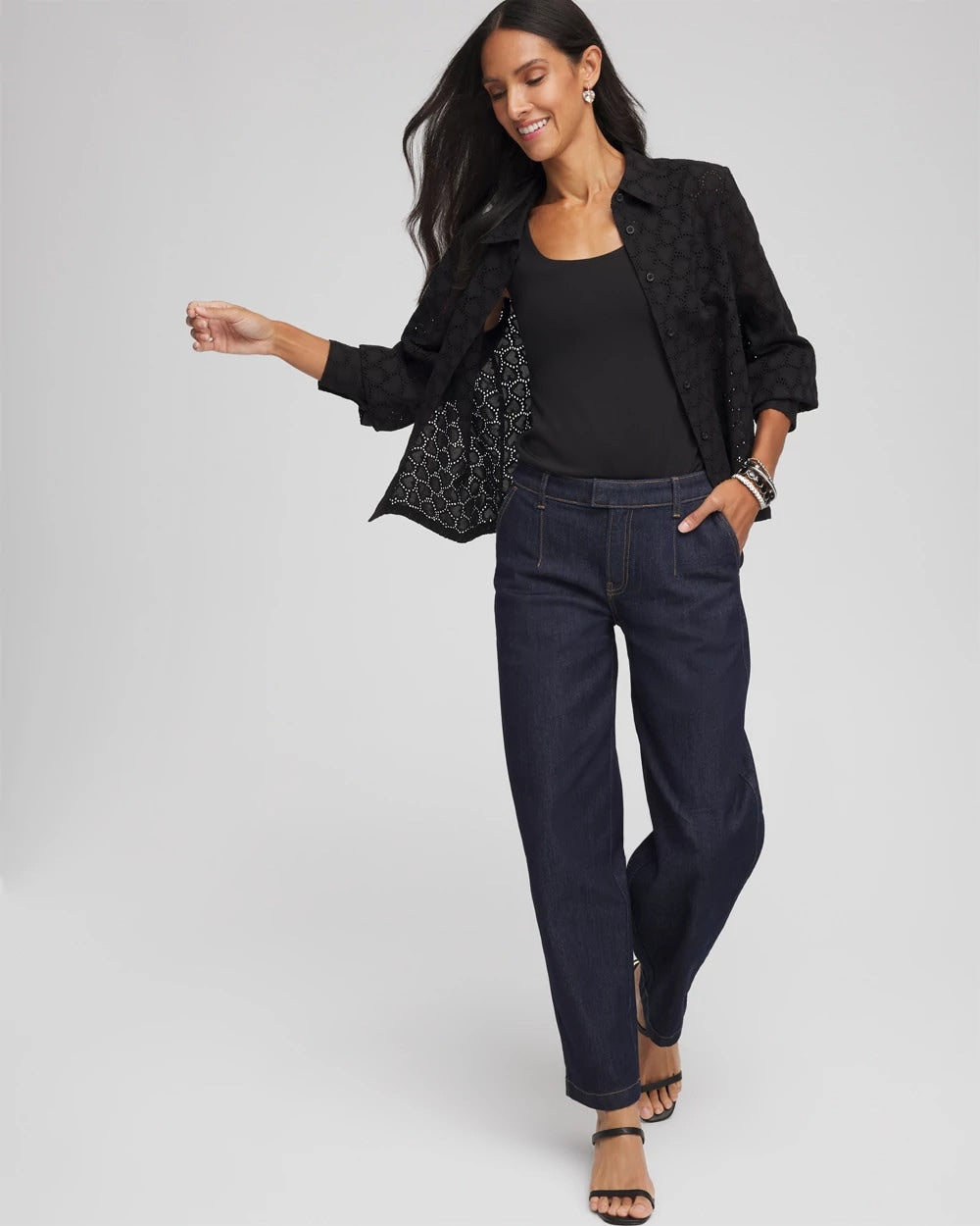 Chico's Women | Heart Eyelet Shirt BLACK