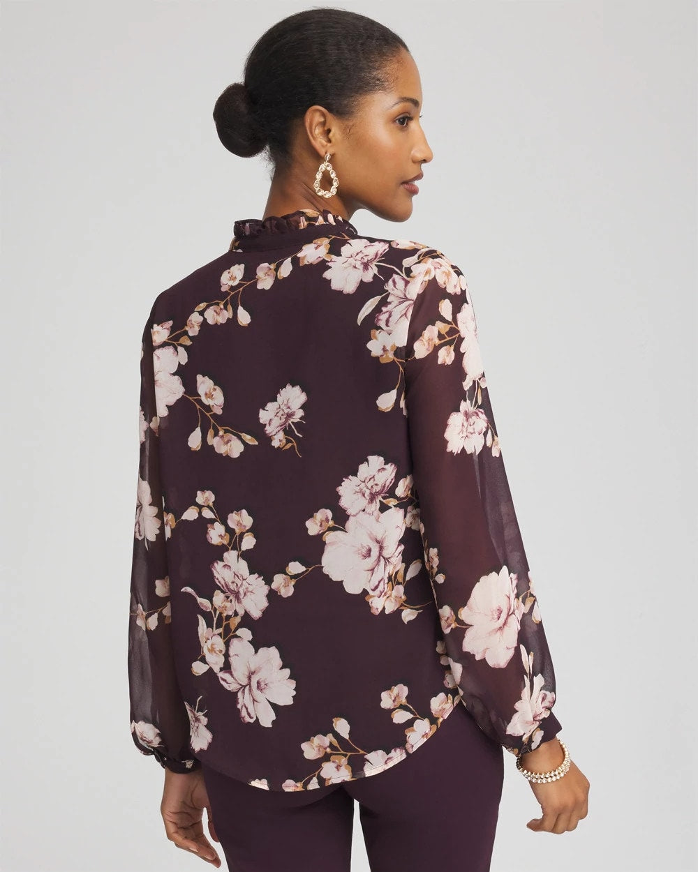 Chico's Women | Frosty Floral Ruffleneck Blouse NIGHT BLOOM