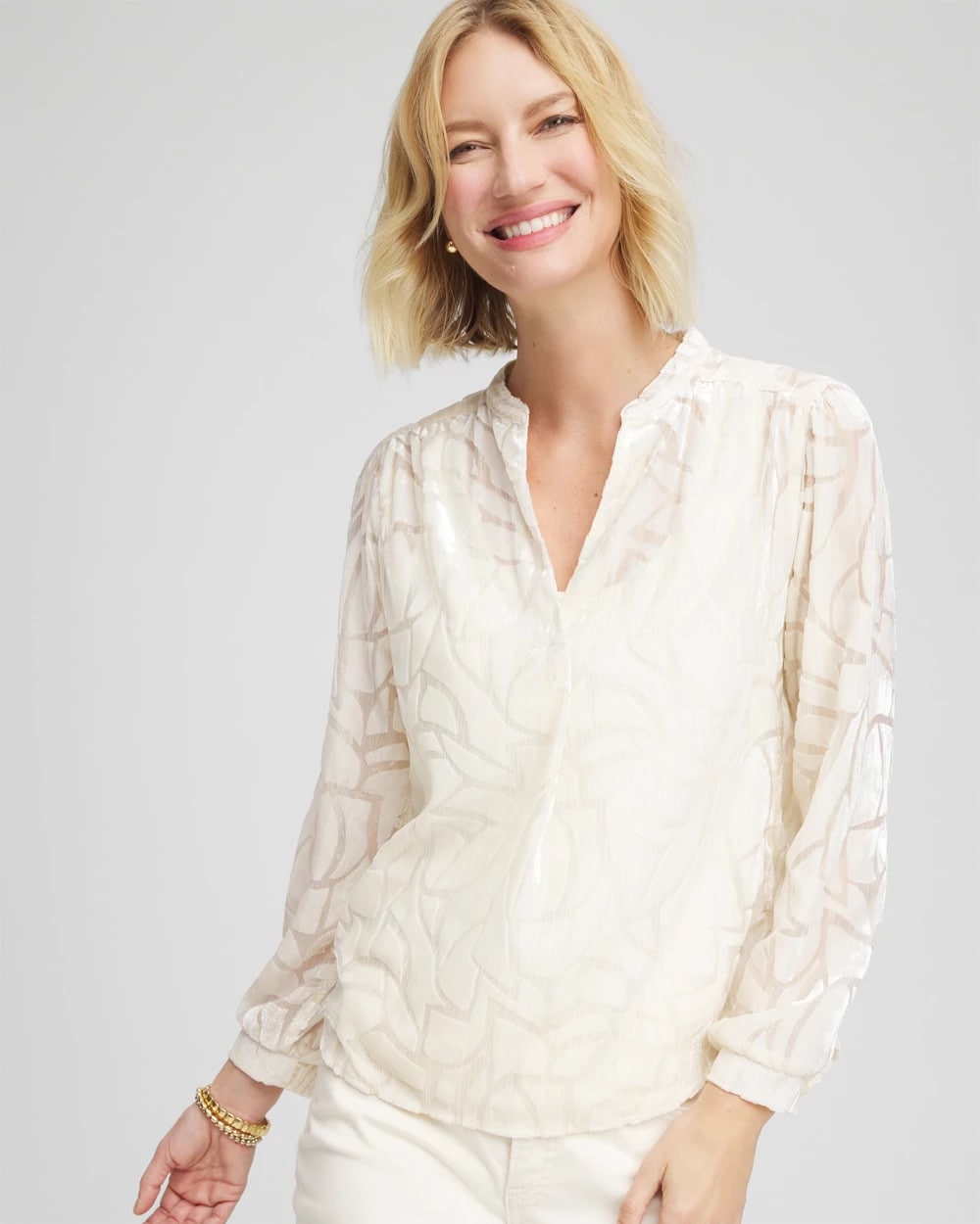 Chico's Women | Cream Burnout Pullover Blouse ENGLISH CREAM