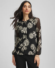 Chico's Women | Floral Metallic Bodre Top BLACK