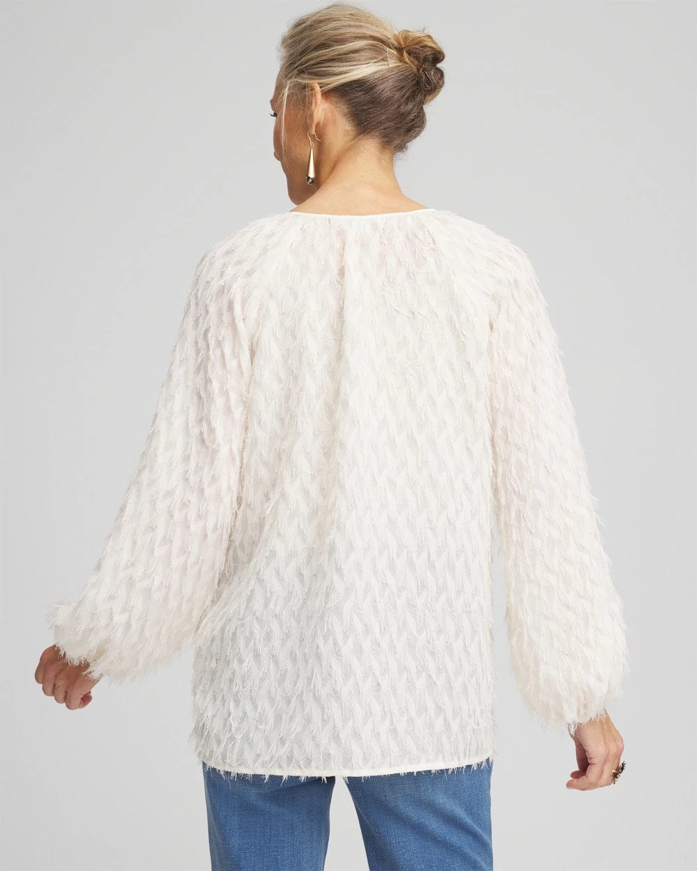 Chico's Women | Feathered Pullover Peasant Blouse ENGLISH CREAM