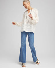 Chico's Women | Feathered Pullover Peasant Blouse ENGLISH CREAM