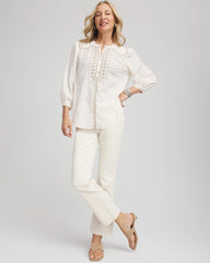 Chico's Women | Embroidered Crinkle-Cotton Blouse ECRU