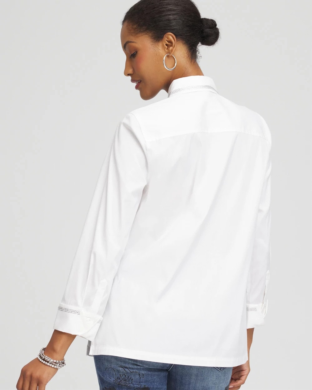 Chico's Women | Rhinestone Embellished Poplin Tunic ALABASTER