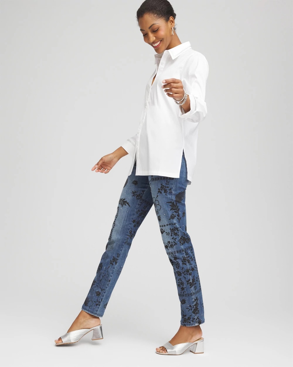 Chico's Women | Rhinestone Embellished Poplin Tunic ALABASTER