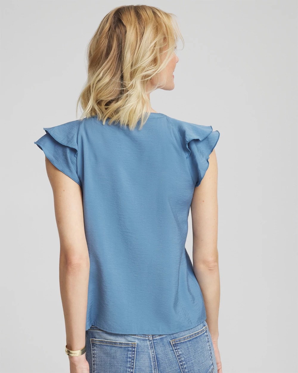 Chico's Women | Crepe Ruffle-Trim Blouse BLUE LOTUS