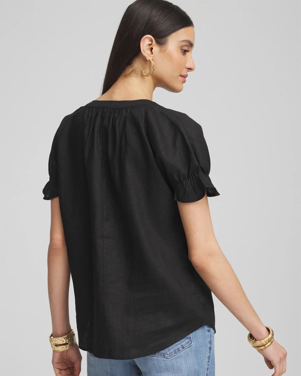 Chico's Women | Linen Flutter-Sleeve Popover Top BLACK