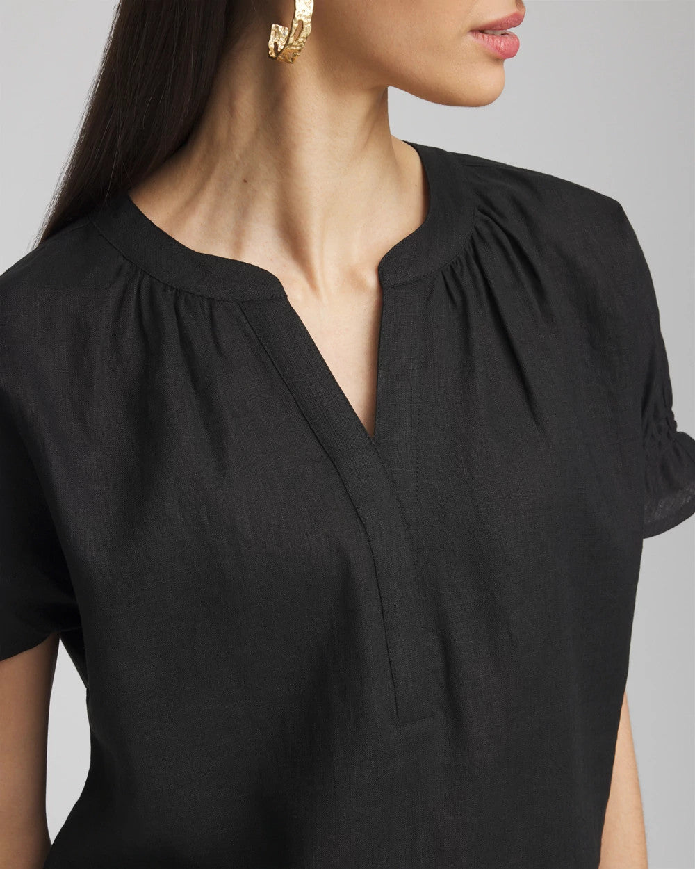 Chico's Women | Linen Flutter-Sleeve Popover Top BLACK