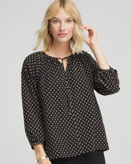 Chico's Women | Floral Print Tie-Neck Top BLACK