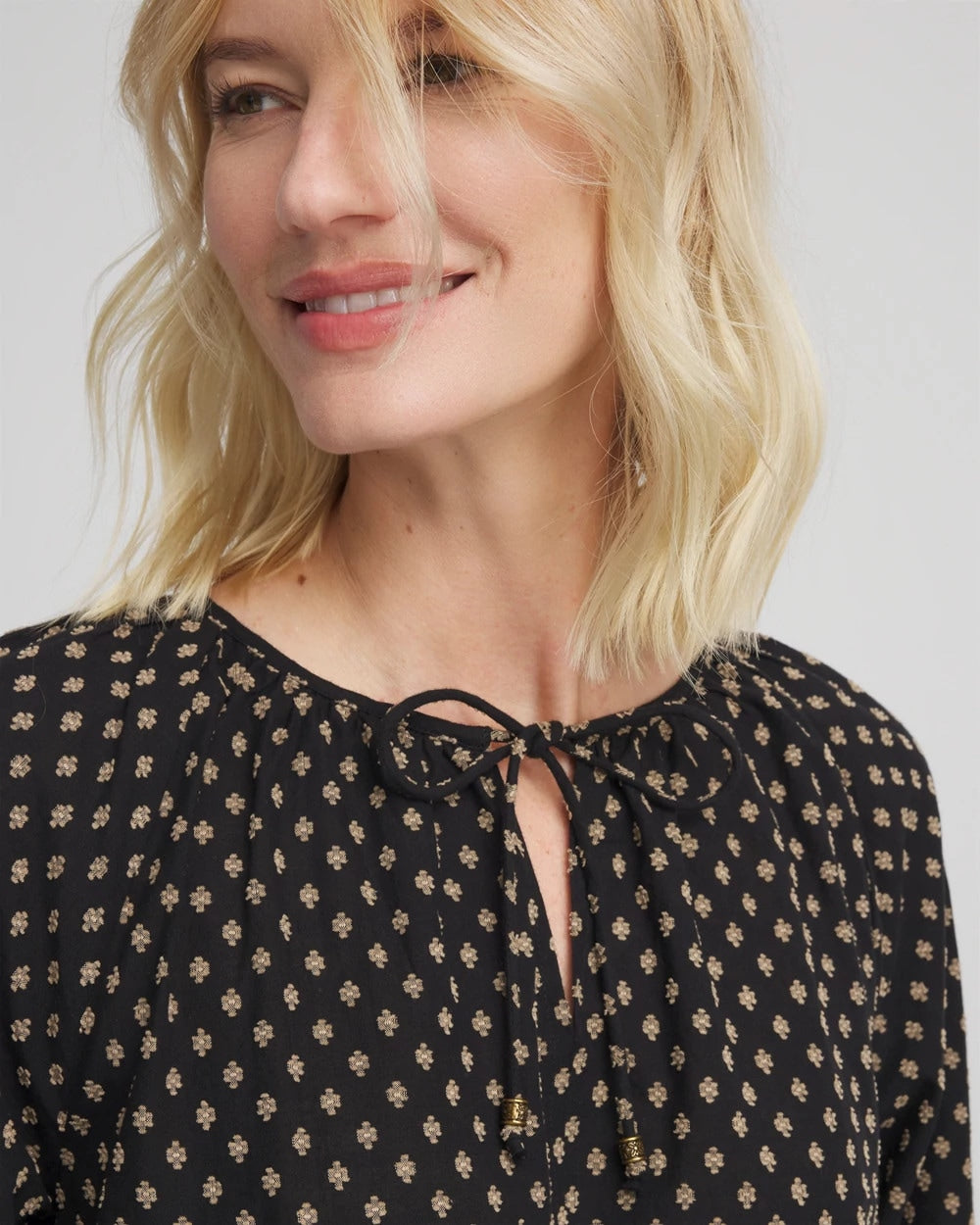 Chico's Women | Floral Print Tie-Neck Top BLACK