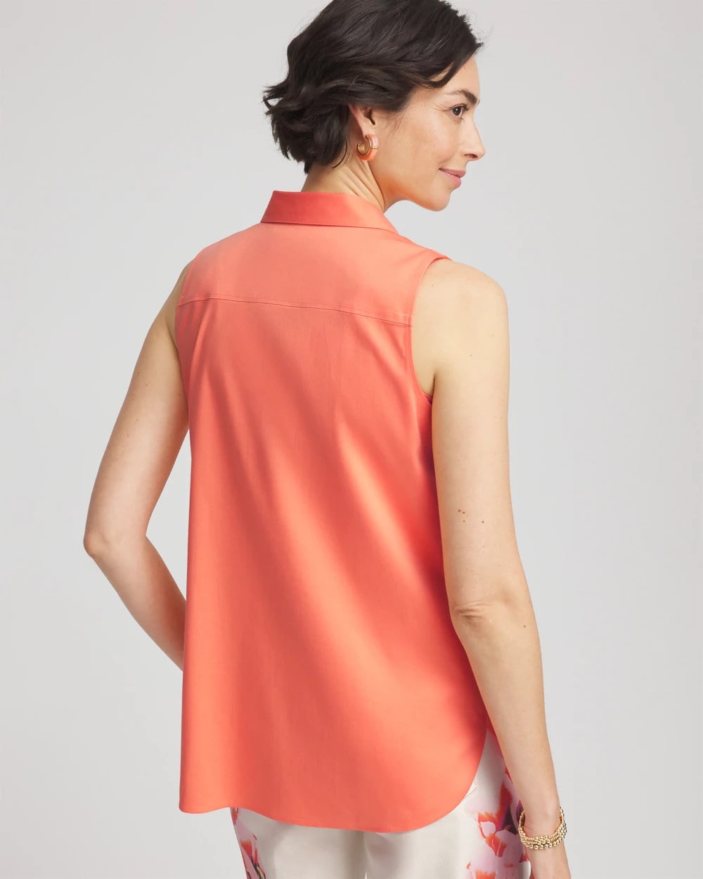 Chico's Women | No Iron™ Sleeveless Sateen-Stretch Shirt SUNSET PEACH